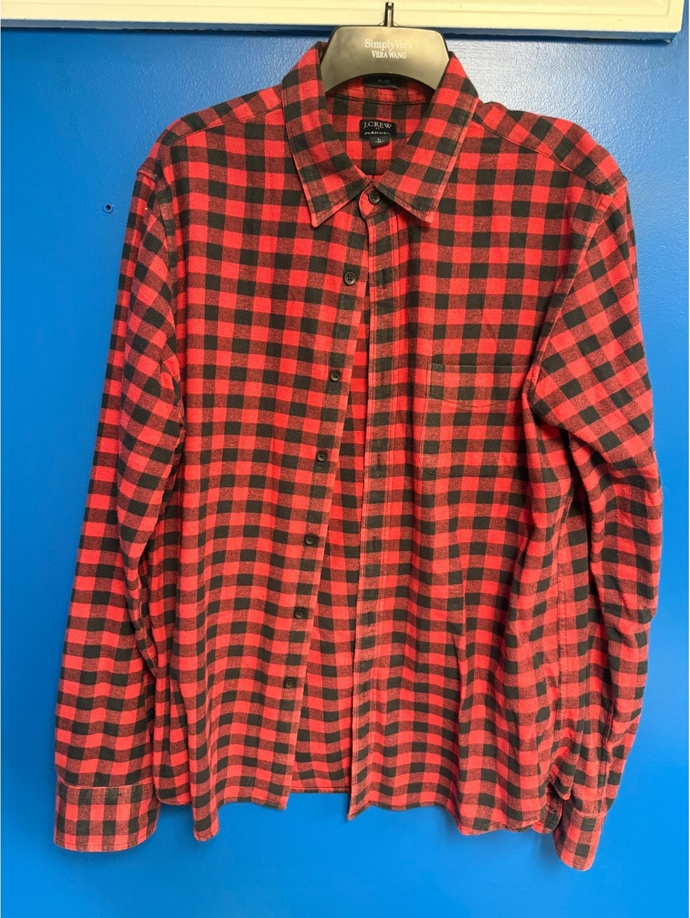 J.Crew Buffalo Plaid Cotton Flannel Shirt Mens Slim Large Red Black